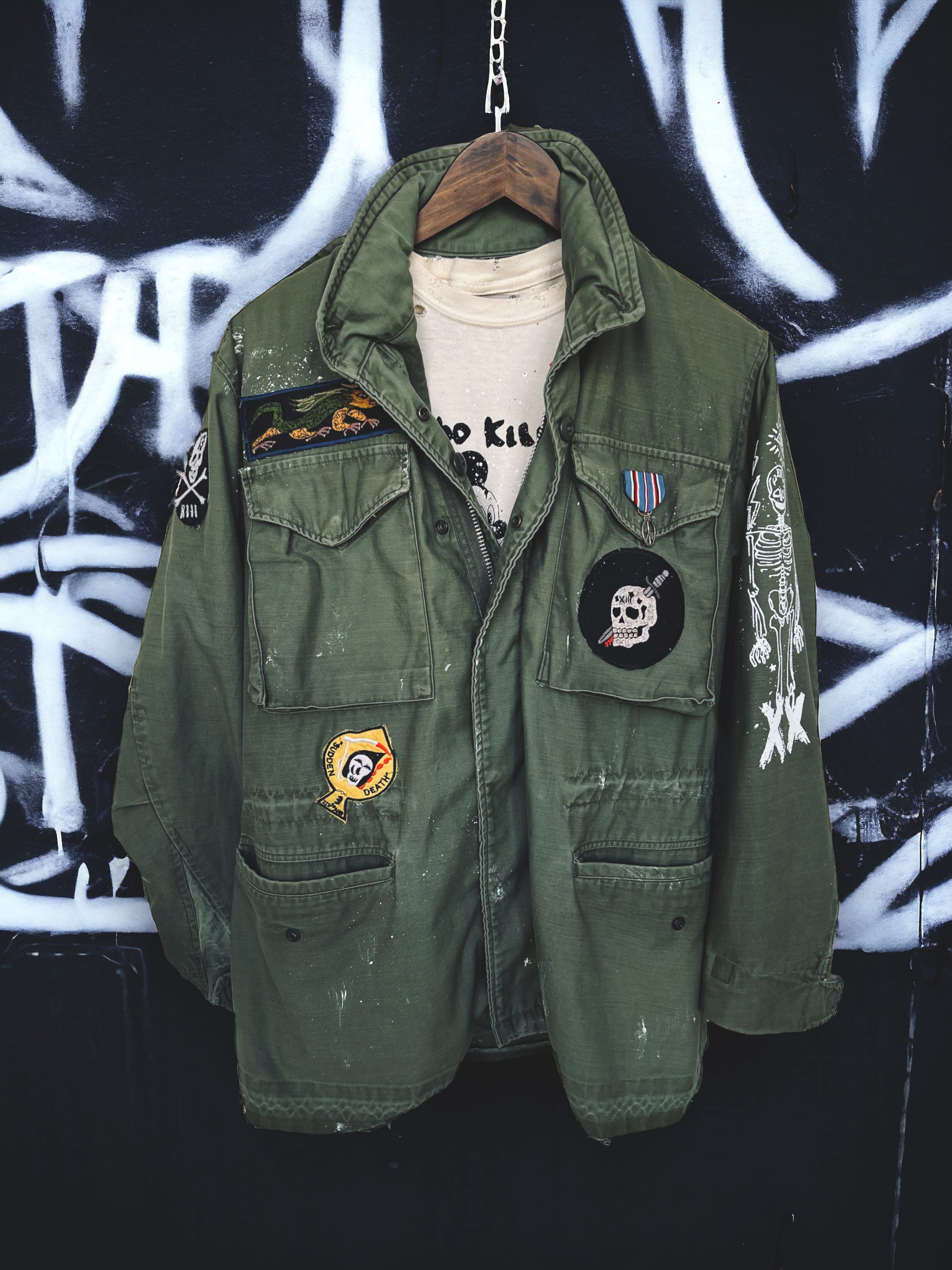 vintage military jacket "A LIfe Worth Living"