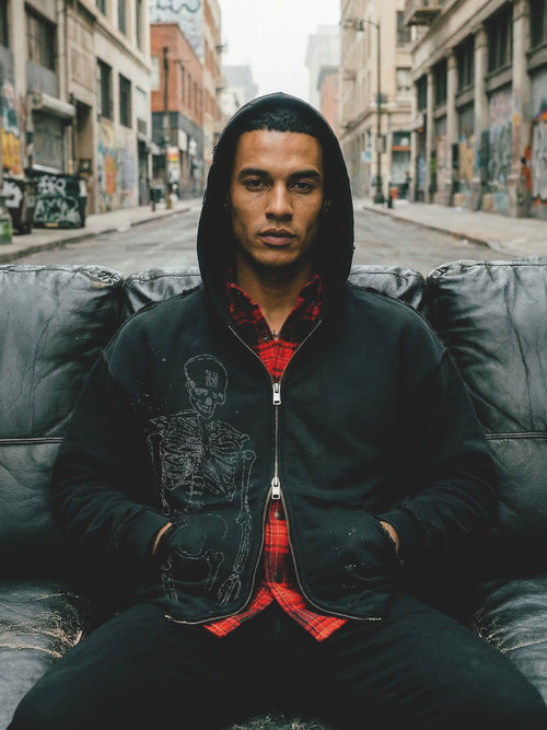 "The Remnant" Double Zip Distressed Hoodie